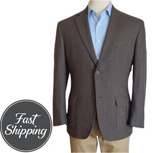 TASSO ELBA Blazer LARGE 42-44 WOOL Brown Sport Coat Two Button Jacket Brown